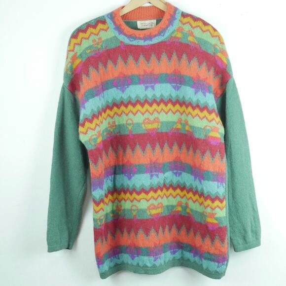 United Colors Of Benetton Sweaters - Vintage Benetton Medium Sweater Multicolor Rainbow Fair Isle Ski Nordic Wool 80s
